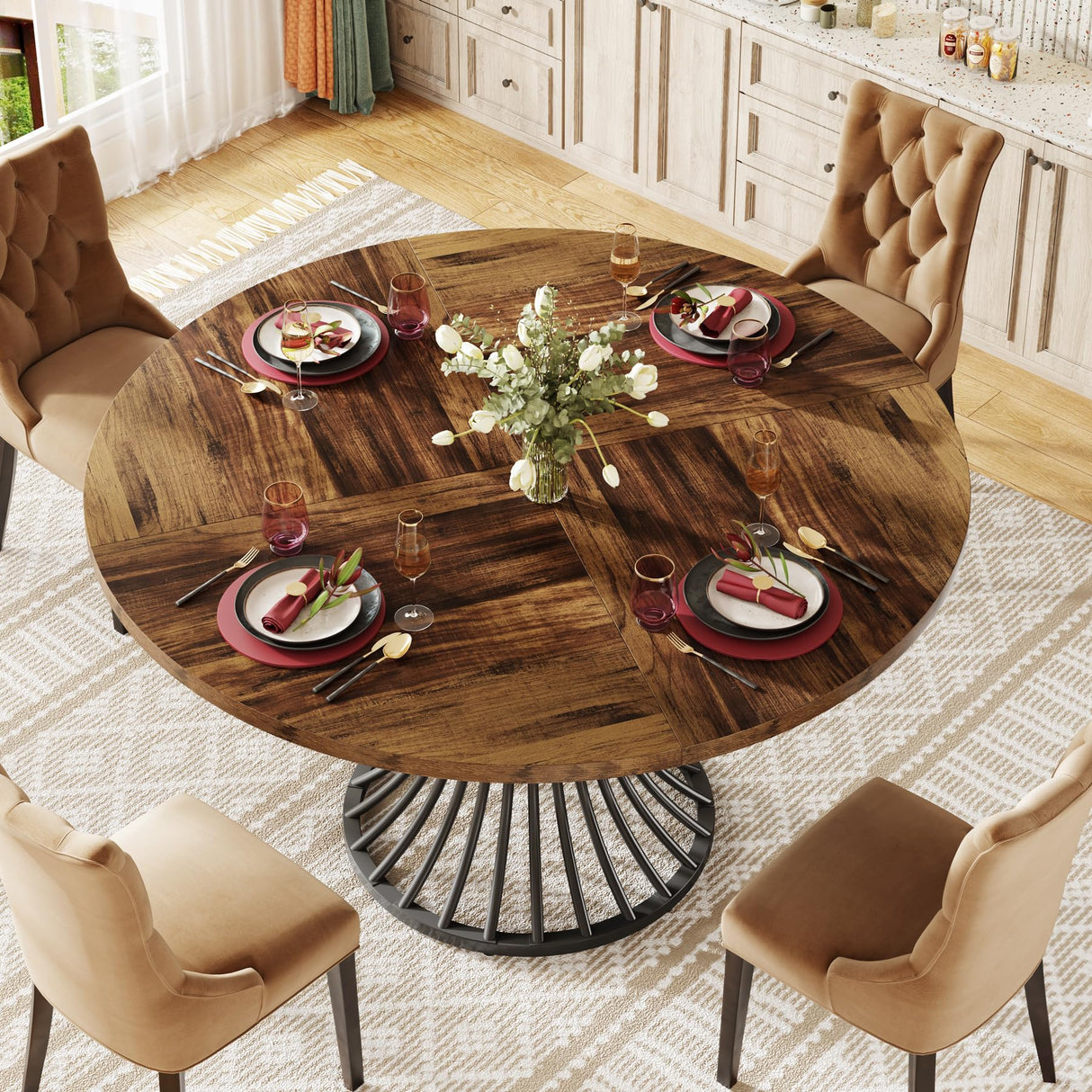 47-Inch Round Dining Table for 4-6 People