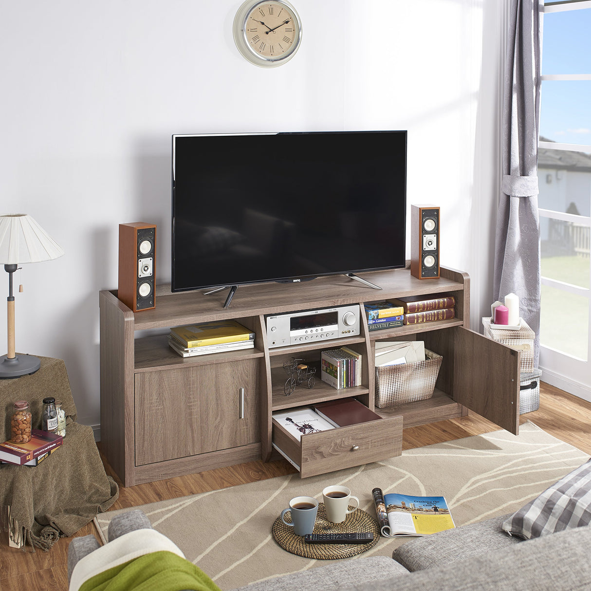 Witmer Contemporary 4 Open Shelves TV Stand with 2 Enclosed Cabinets, Media Center