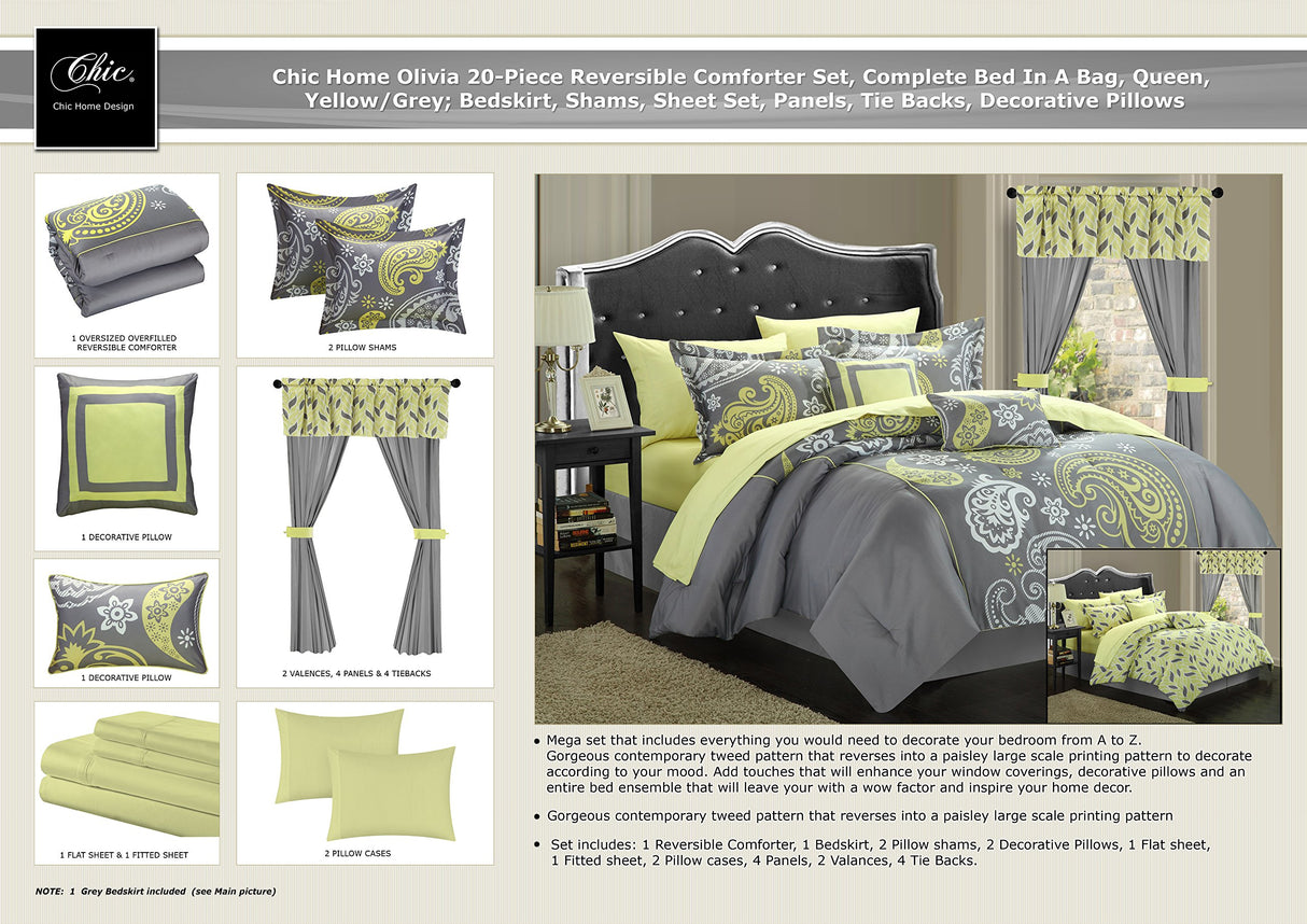 20-Piece Comforter Reversible Paisley Print Complete Bed in a Bag with Sheet Set,