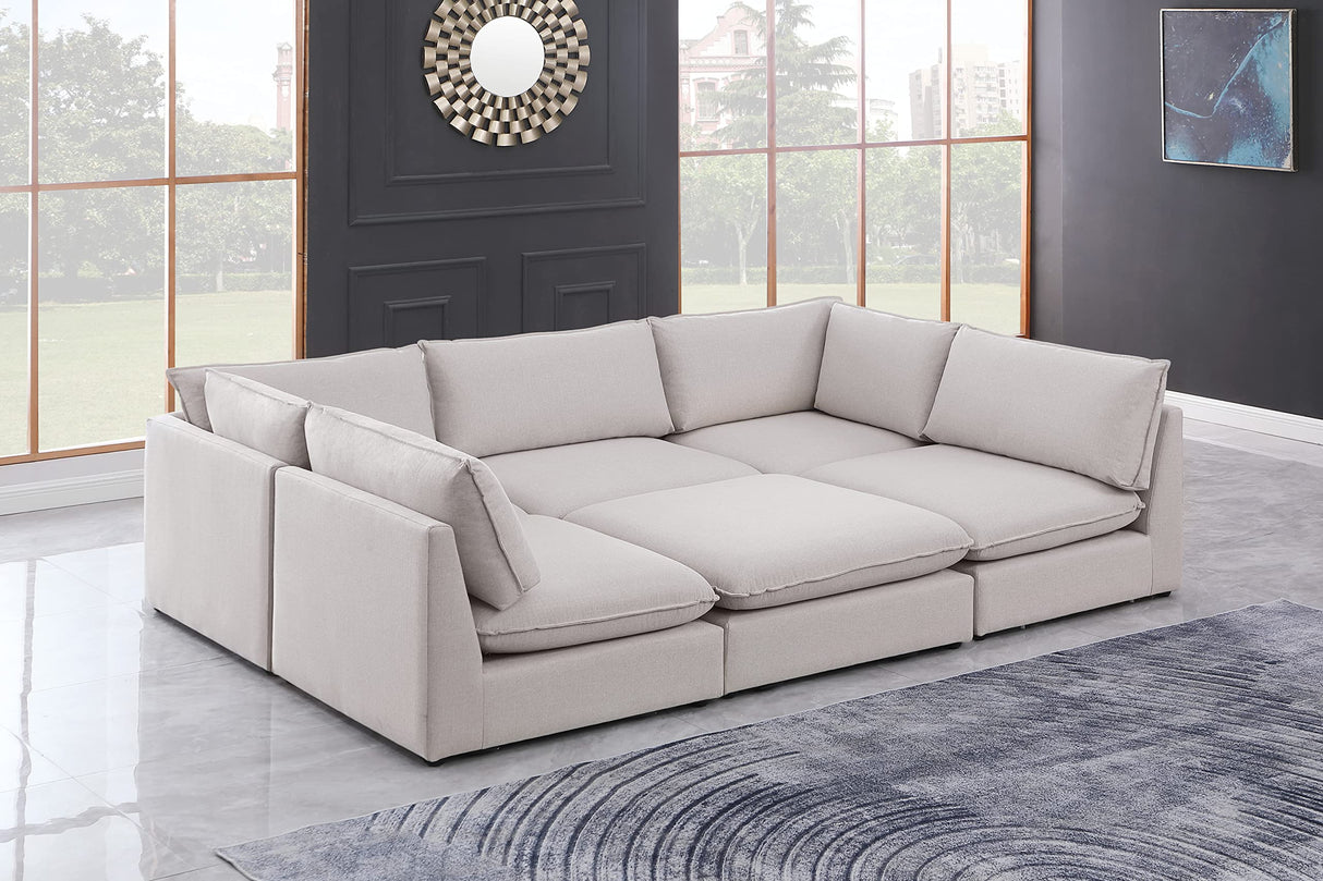 Contemporary Linen Textured Upholstered Modular Sectional, Beige