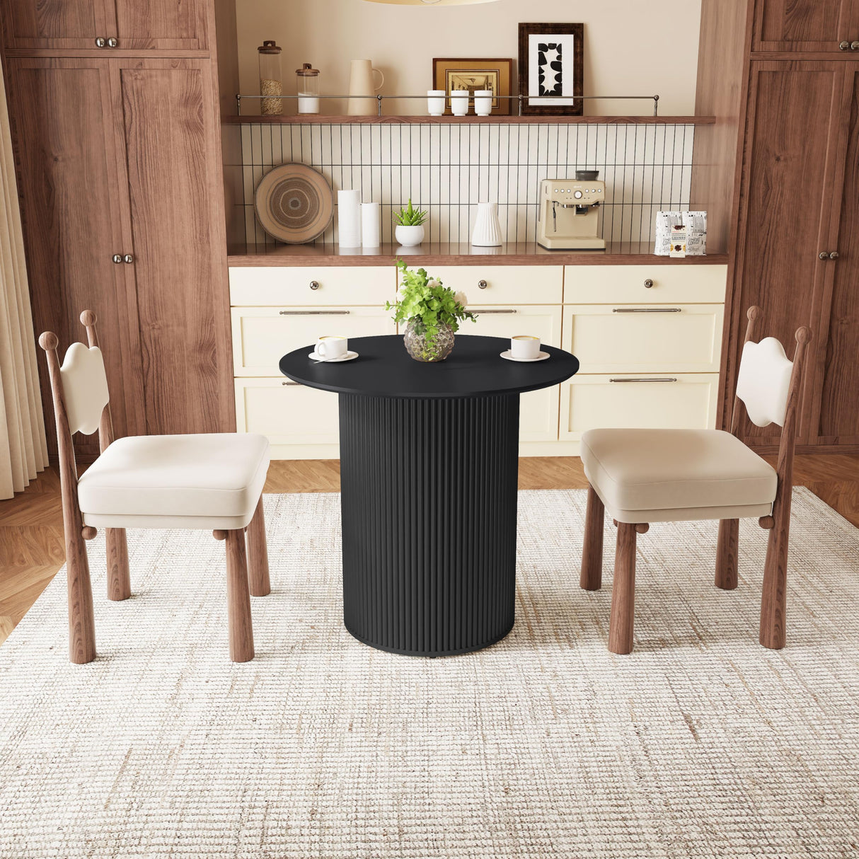 31.5" Round Dining Table for 2-4 People, Small Kitchen Dinner Table with Fluted Wood Base