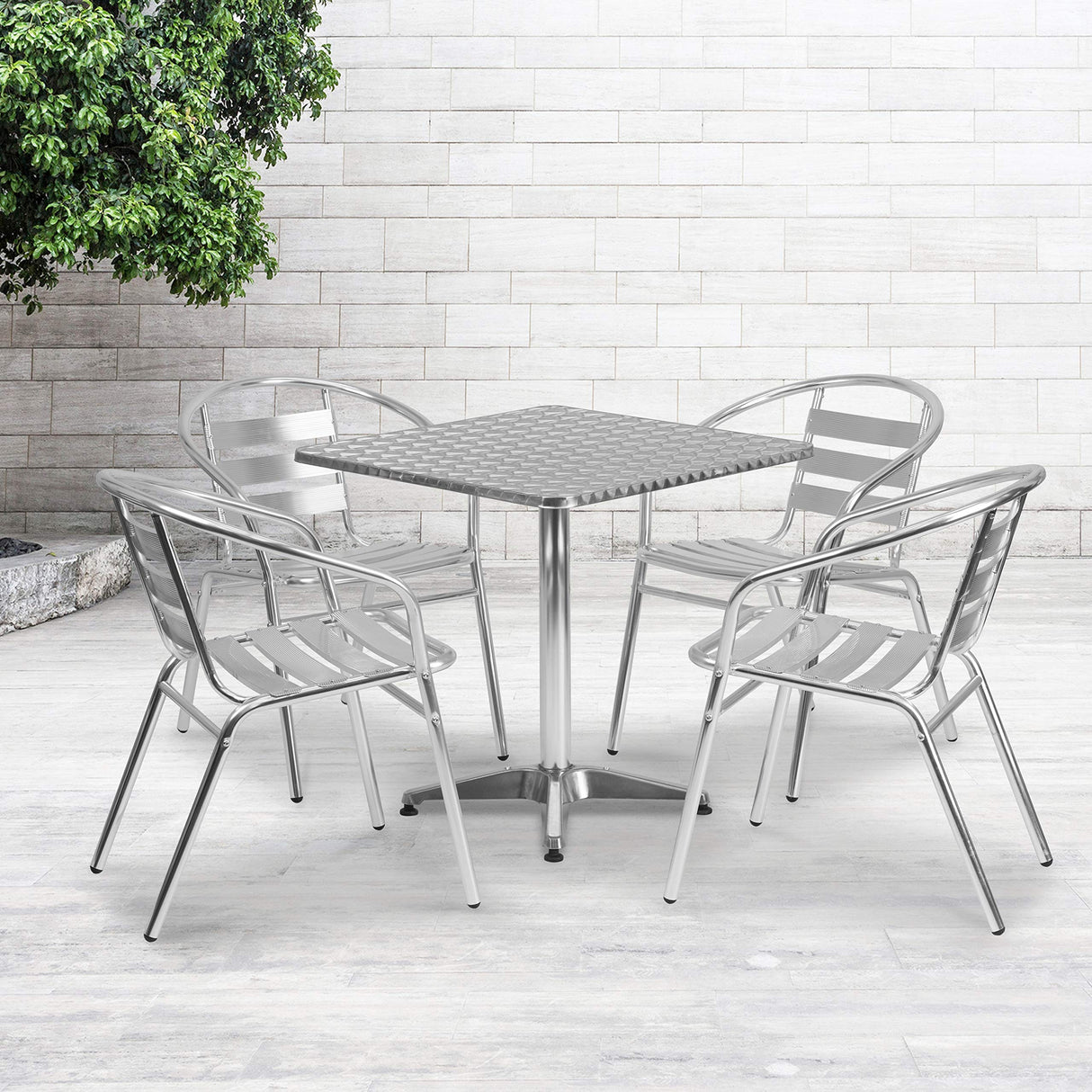 Aluminum 5-Piece Patio Dining Set with Square Table and 4 Slat Back Chairs