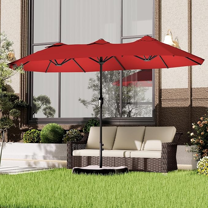 15ft Outdoor Patio Double-sided Umbrella with Base Included with Crank Handle