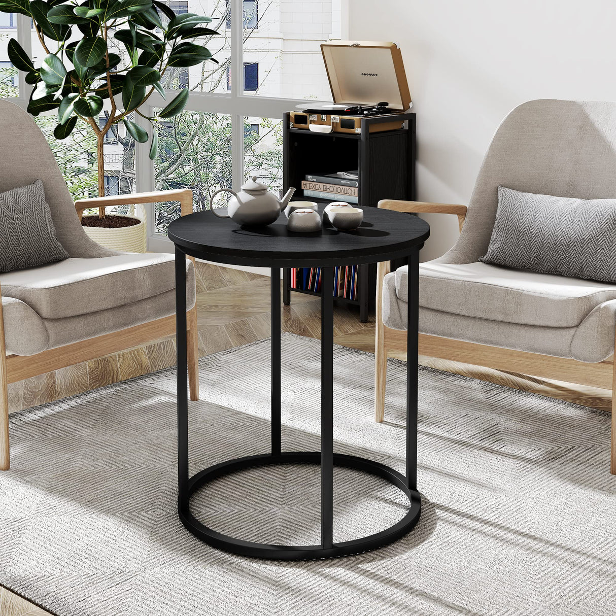Round End Table, 20" Accent Small Side Table Suitable for Hiding Trash Can
