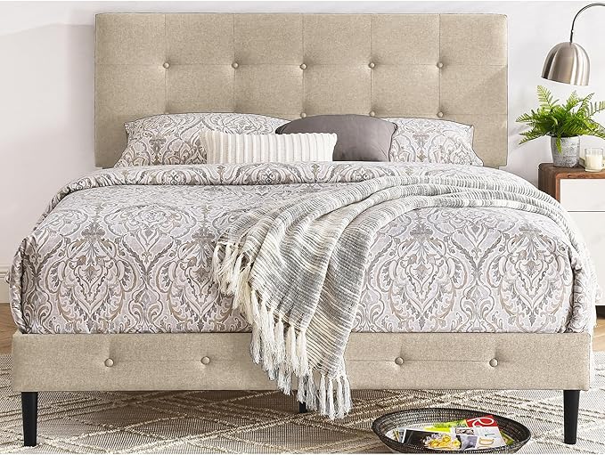 Cambridge Upholstered Wooden Platform Bed Frame, King Size, Dark Grey