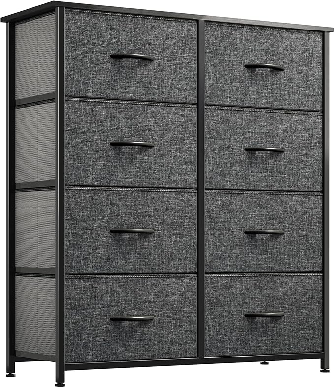 Dresser for Bedroom, Tall Dresser with 8 Drawers, Storage Tower with Fabric Bins,