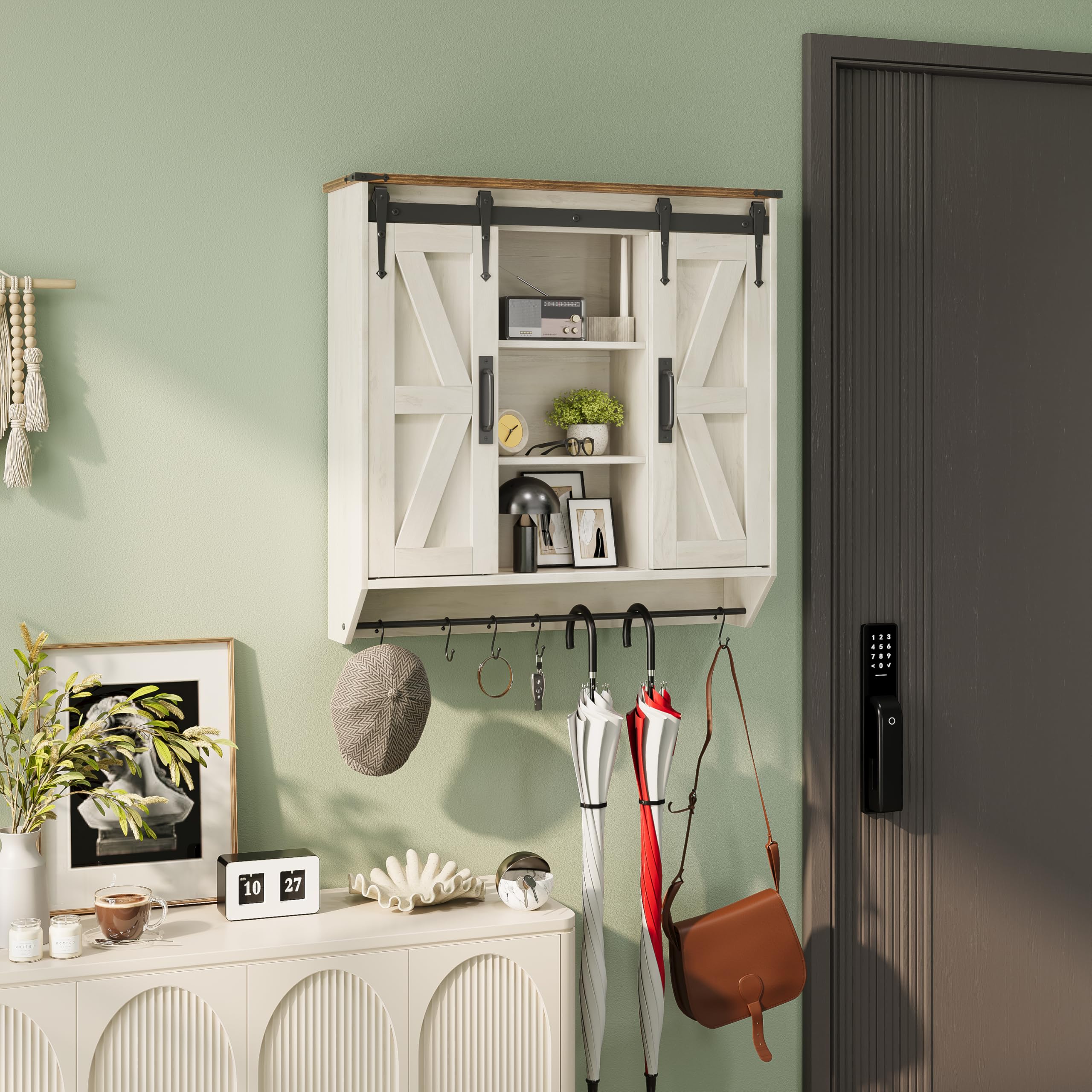 Farmhouse Medicine Cabinet 2 Sliding Barn Doors 3 Tier Rustic Wood Wall Storage