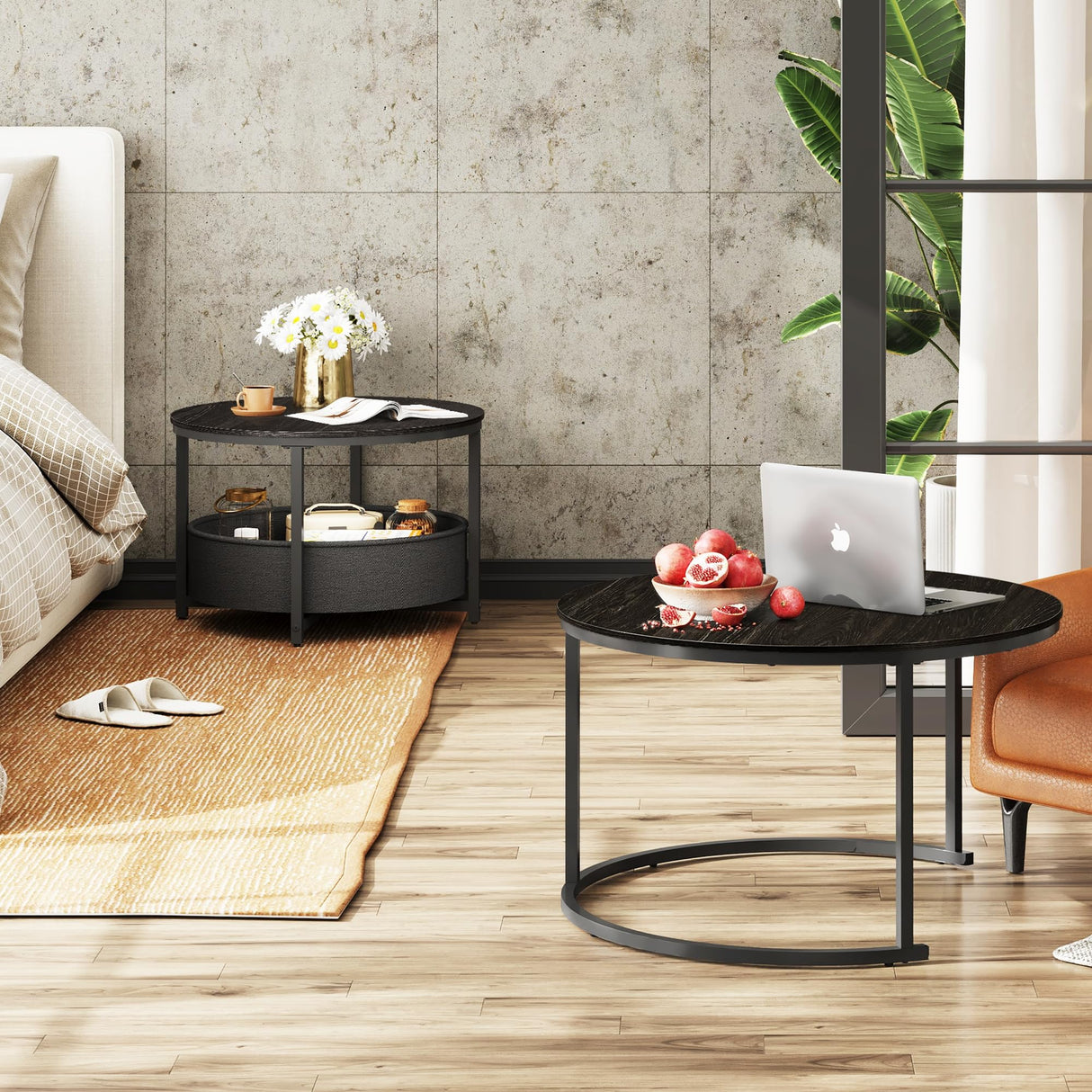 Round Coffee Table Set of 2, 31.5" and 23.6" Nesting Table for Living Room