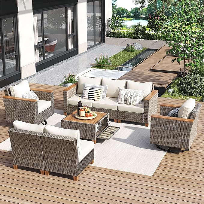 8 Pieces Patio Furniture Set, Outdoor Conversation Wicker Sectional Sofa Set