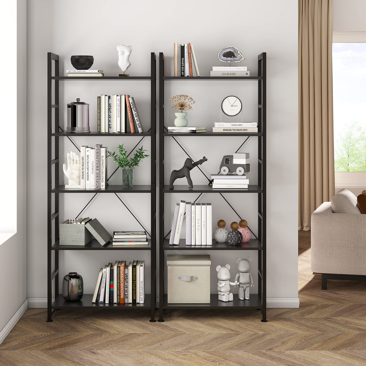 Tier Bookshelf 24 Inch Bookcase Book Shelf Organizer Modern Tall Bookshelf Book Case Ladder Bookshelves Book Storage for Bedroom, Living Room, Home Office, Kitchen (Black)