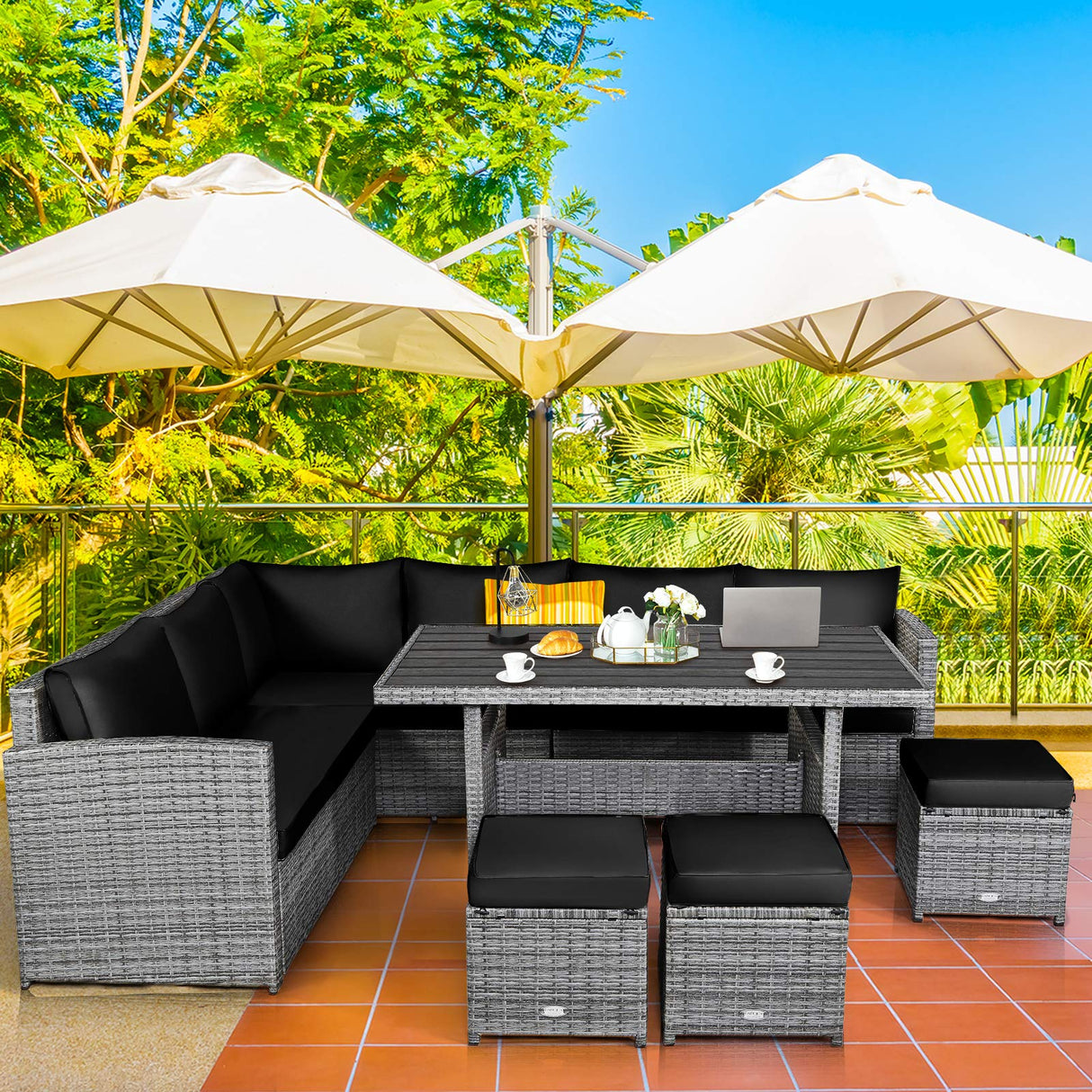 7 Pieces Patio Furniture Set, Outdoor Sectional Rattan Sofa Set