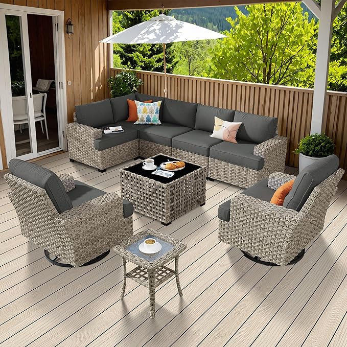 6 Pieces Patio Furniture Set, Outdoor Sectional Sofa Couch with Solar Coffee Table