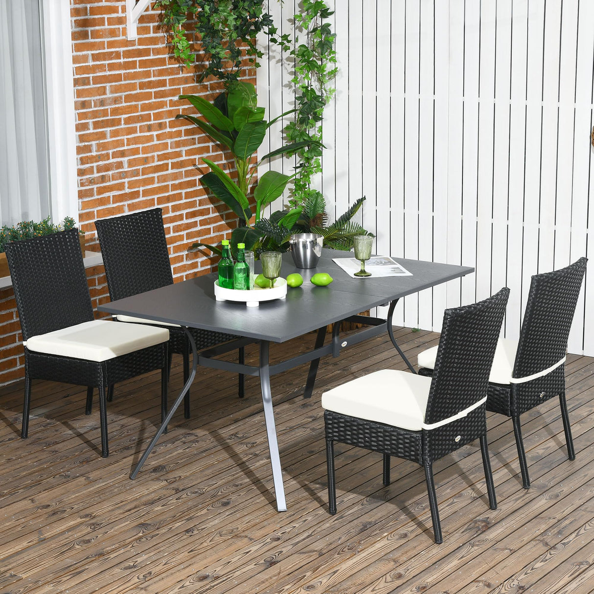 4 PE Rattan Outdoor Dining Chairs with Cushions, Patio Wicker Dining Chairs