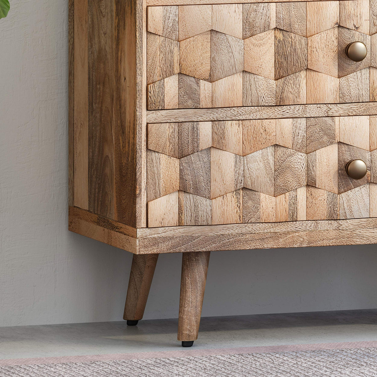 Mid-Century Modern Mango Wood 3 Drawer Chest, Natural