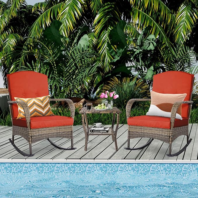 3-Piece Patio Furniture Set,Outdoor Rocking Chairs Set of 2, Patio Conversation Set