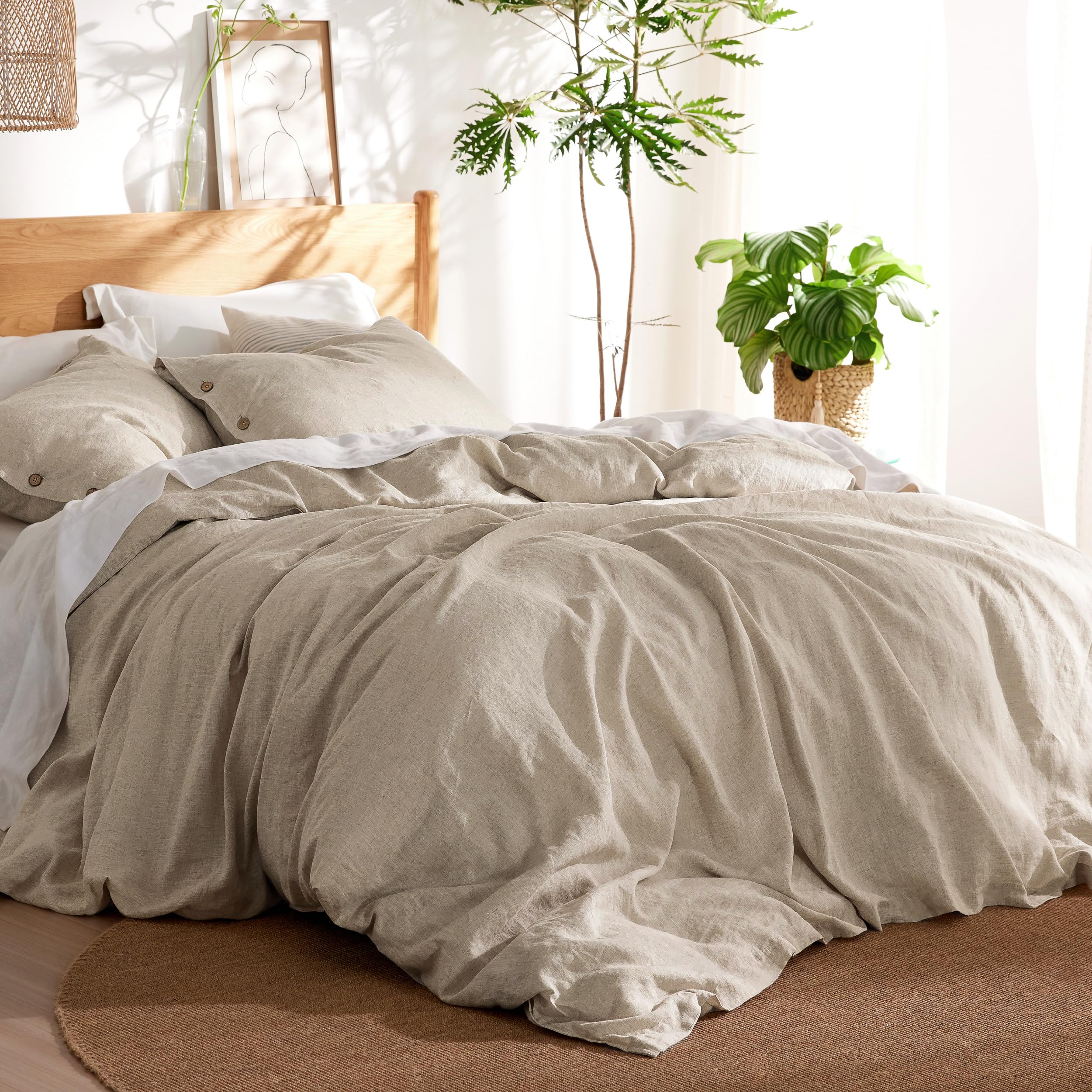 Oversized Queen Comforter Set Linen Color - Linen-Cotton Blend Fabric