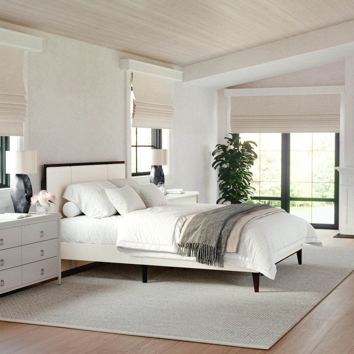 Jett Platform Bed with Headboard, Fabric Upholstered Inset Headboard