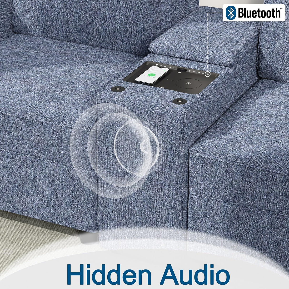 Home Theater Seating Set of 3, Power Conscle with Cup Holders, Bluetooth Stereo,