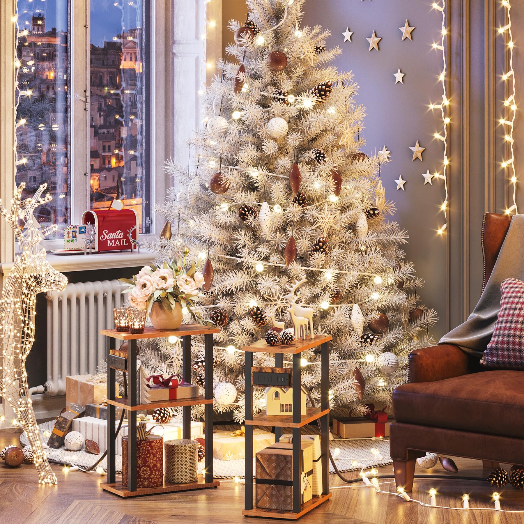 Small Narrow Side Table with Charging Station