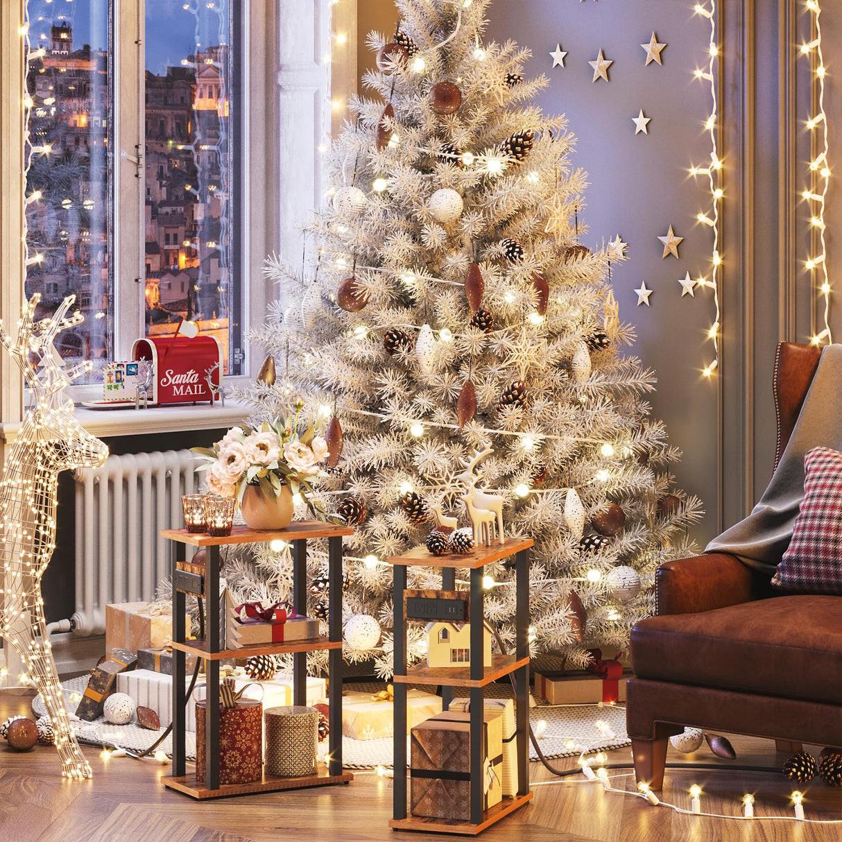 Small Narrow Side Table with Charging Station