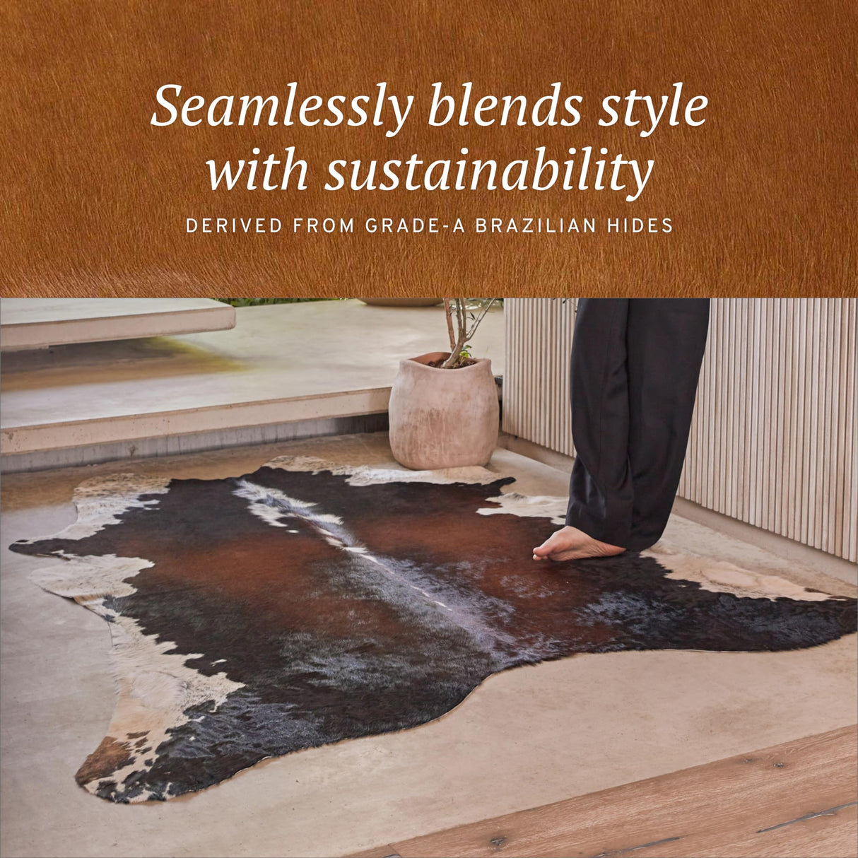 100% Genuine Brazilian Cowhide Rug - Brindle Brown - Luxury Cowskin Leather Area