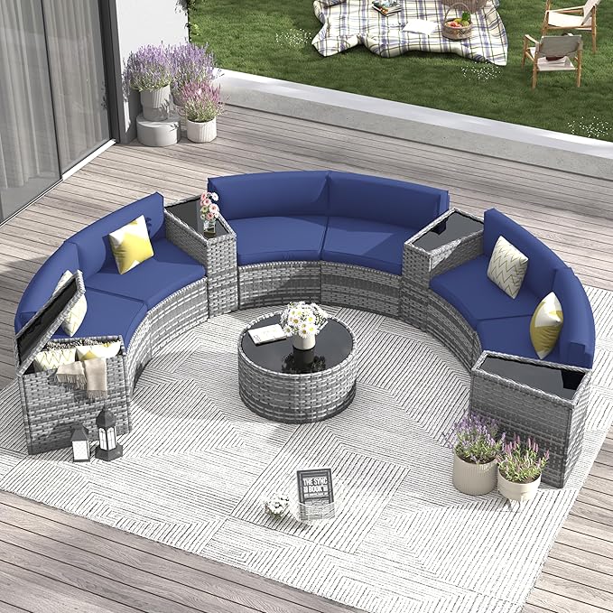 Outdoor Patio Sectional Furniture Sets, 11 Pcs Curved Patio Couch