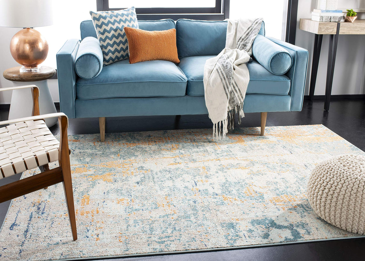 Madison Collection 9' Square Light Blue / Beige MAD457B Modern Abstract Non-Shedding