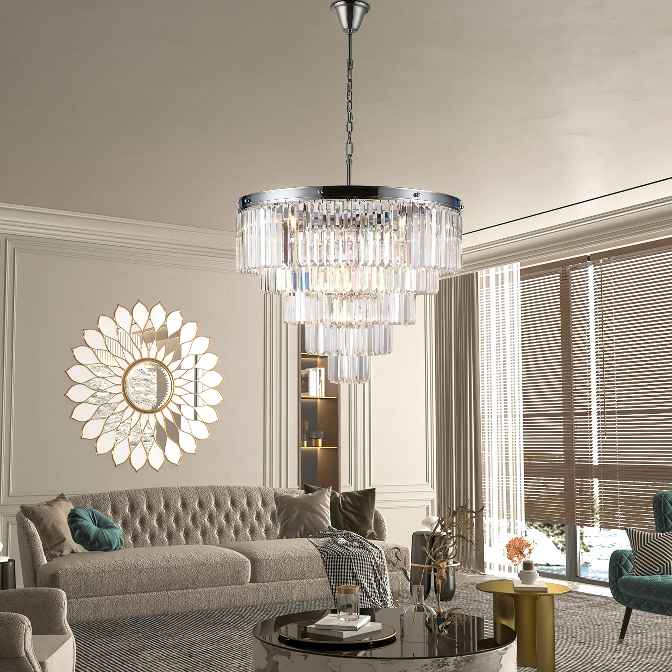 5-Tier 12 Lights Crystal Chandeliers, Modern Contemporary Hanging Pendant