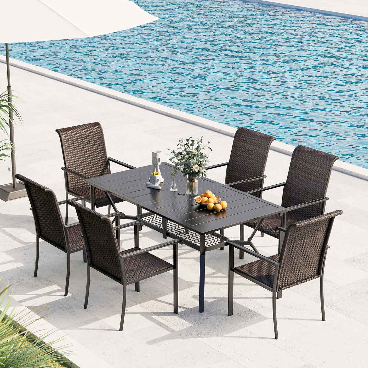 Patio Rattan Dining Chairs Set of 6, Outdoor High Back Wicker Dining Chairs for Garden
