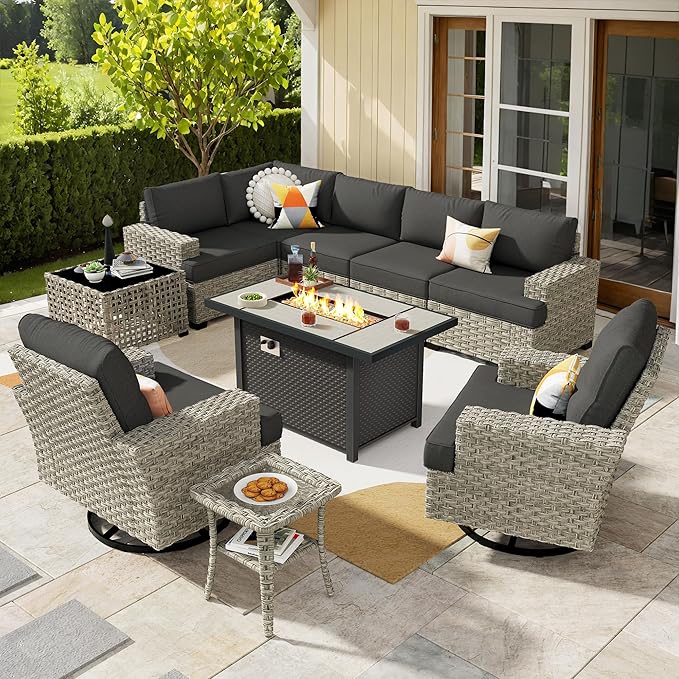 6 Pieces Patio Furniture Set, Outdoor Sectional Sofa Couch with Solar Coffee Table