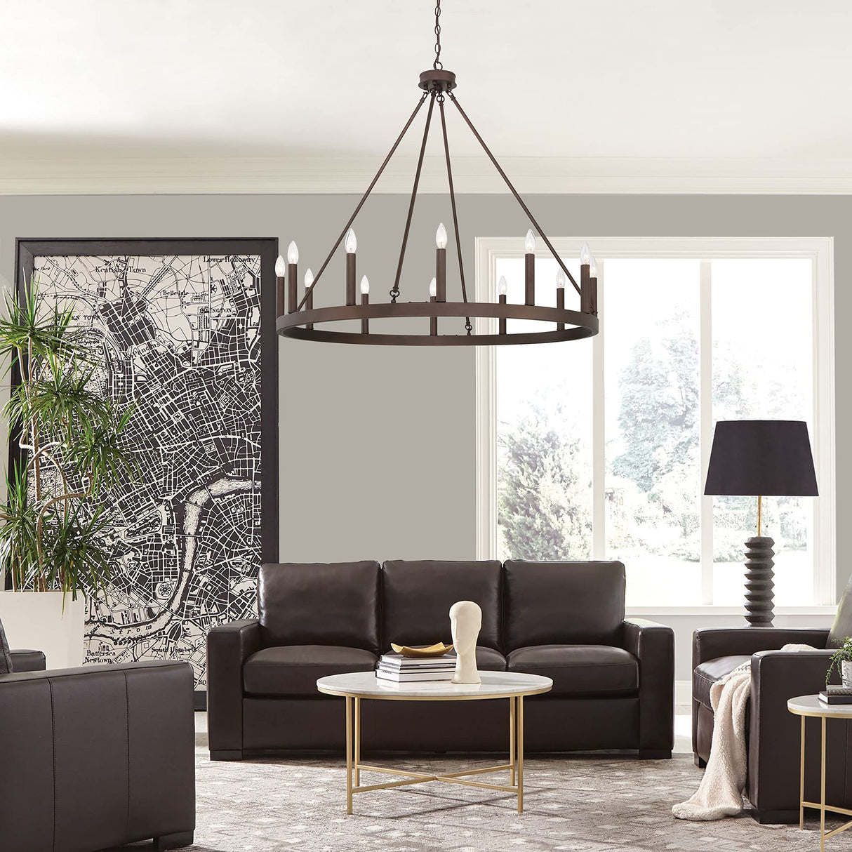 12 Lights Wagon Wheel Chandelier Lighting Farmhouse Candle Ceiling Light Fixtures