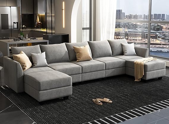 Convertible Modular Sectional Sofa with Ottomans Polyester Fabric Sleeper Sectional
