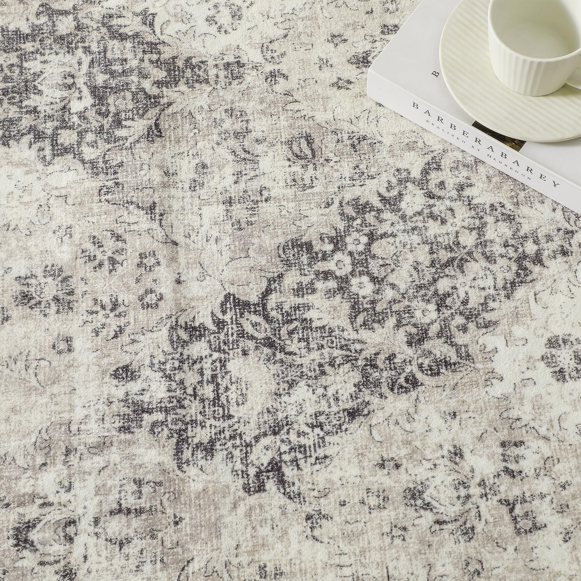 Grey Area Rug 6x9 Washable Living Room Rug Large Non Slip