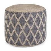 Edgeley Round Pouf, Footstool, Upholstered in Grey, Natural Woven Braided Jute
