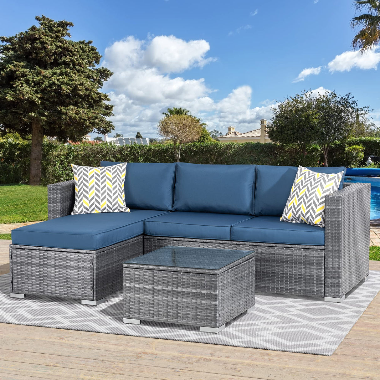 Outdoor Patio Furniture Sets, All-Weather Rattan Outdoor Sectional Sofa