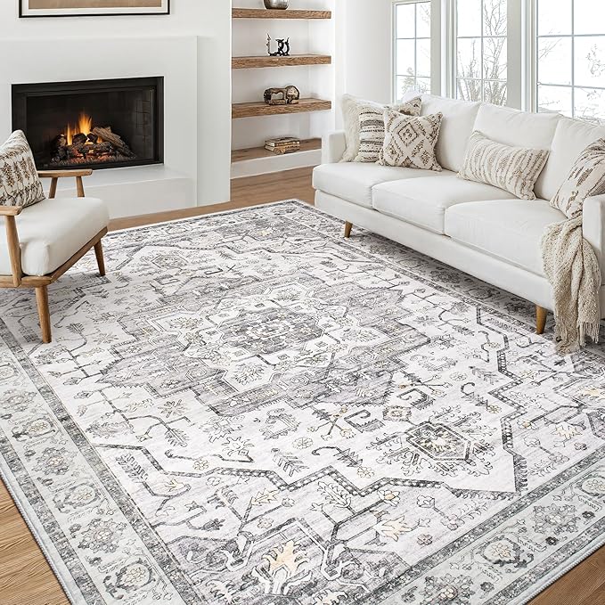 Oushak Home Traditional Charcoal 5'5" x 7'3" Area -Rug, Easy -Cleaning, Non Sheddin
