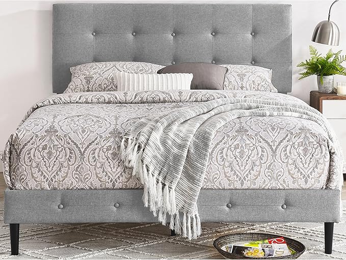 Cambridge Upholstered Wooden Platform Bed Frame, King Size, Dark Grey