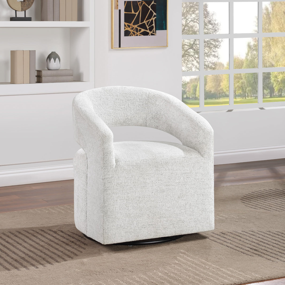 Devin Modern Upholstered Swivel Accent Barrel Chair, White