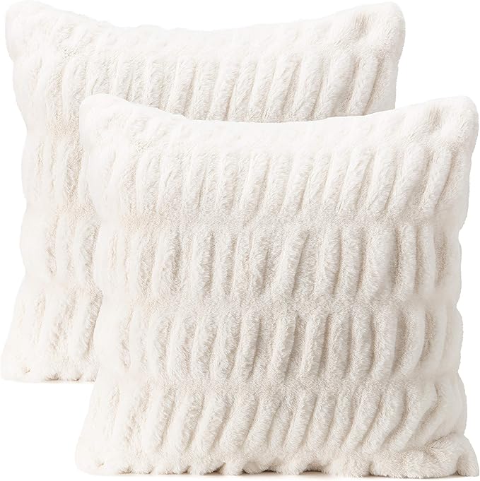 Premium Ruched Throw Pillow Covers - Plush, Faux Fur Pillow Covers - Great