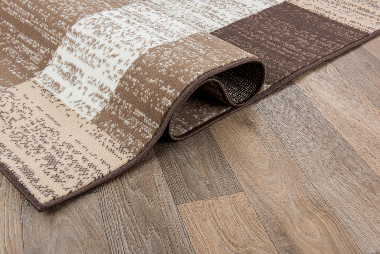 Contemporary Distressed Boxes Area Rug - Brown