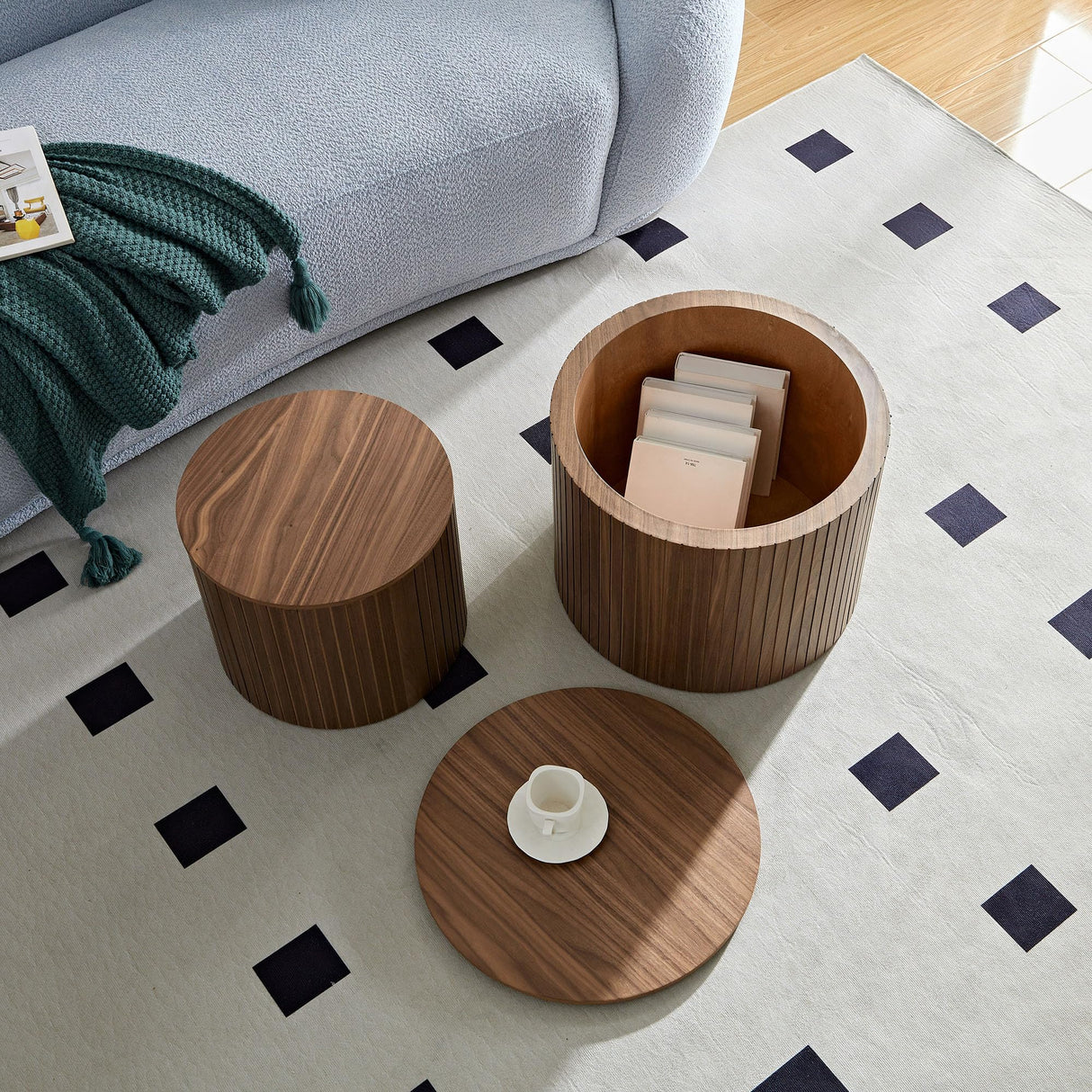 19Inch Nesting Coffee Table Set of 2,Modern Round Wooden Coffee Tables,Plenty