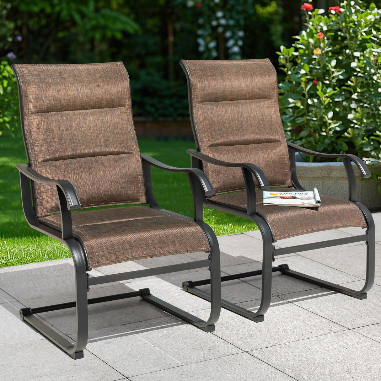 Patio Dining Chairs Set of 2, All Weather Outdoor Padded Textilene Patio Chairs