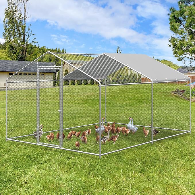 CoopGuard Walk-In Chicken Coop – Reinforced Galvanized Steel Run with Waterproof Roof