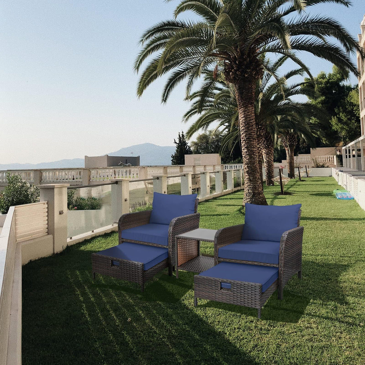 Balcony Furniture 5 Piece Patio Conversation Set, PE Wicker Rattan Outdoor Lounge Chairs