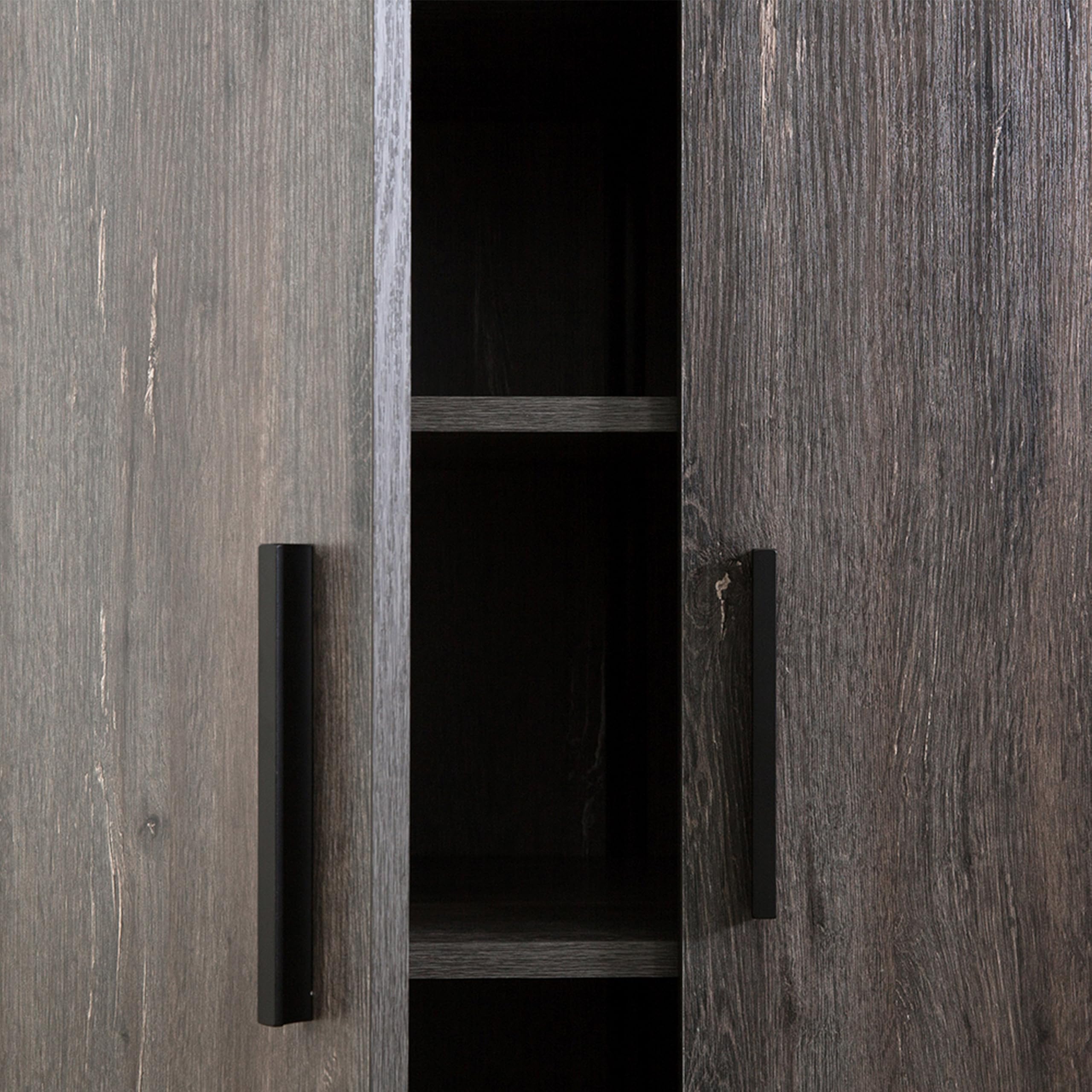 Cabinet with 6 Shelves, 2 Doors, Stable Plinth Base, Rustic, Gray and Black