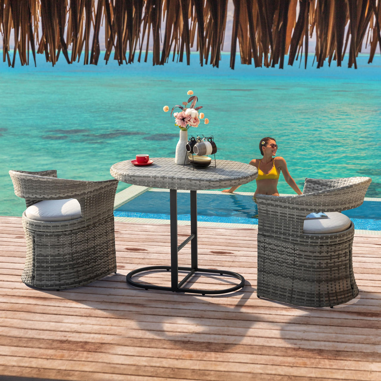 3 Piece Outdoor Patio Bistro Set, Patio Furniture Set for 1 Iron Patio Table and 2 Dining