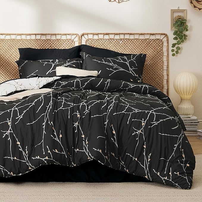 Forest Green Queen Comforter Set - 7 Pieces Floral Bedding Sets Queen Bed in a Bag