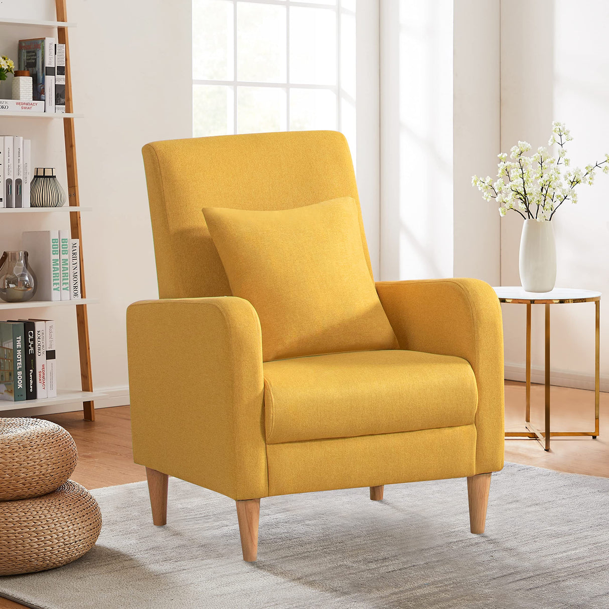 Modern Upholstered Accent Chair Armchair with Pillow, Fabric Reading Living Room
