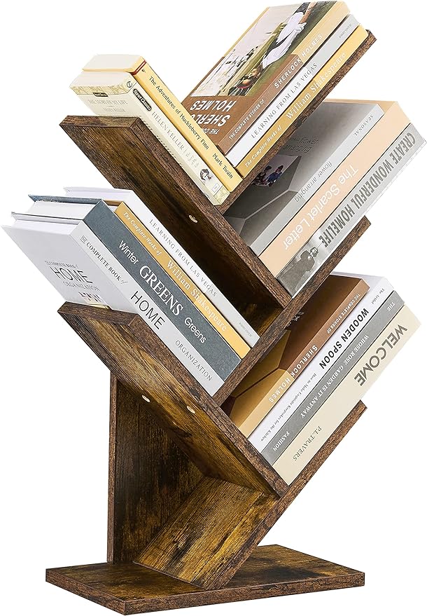 10 Tier Tree Bookshelf, 10 Shelf Bookcase, Free Standing Tree Bookcase, Display Floor Standing Shelf for Books