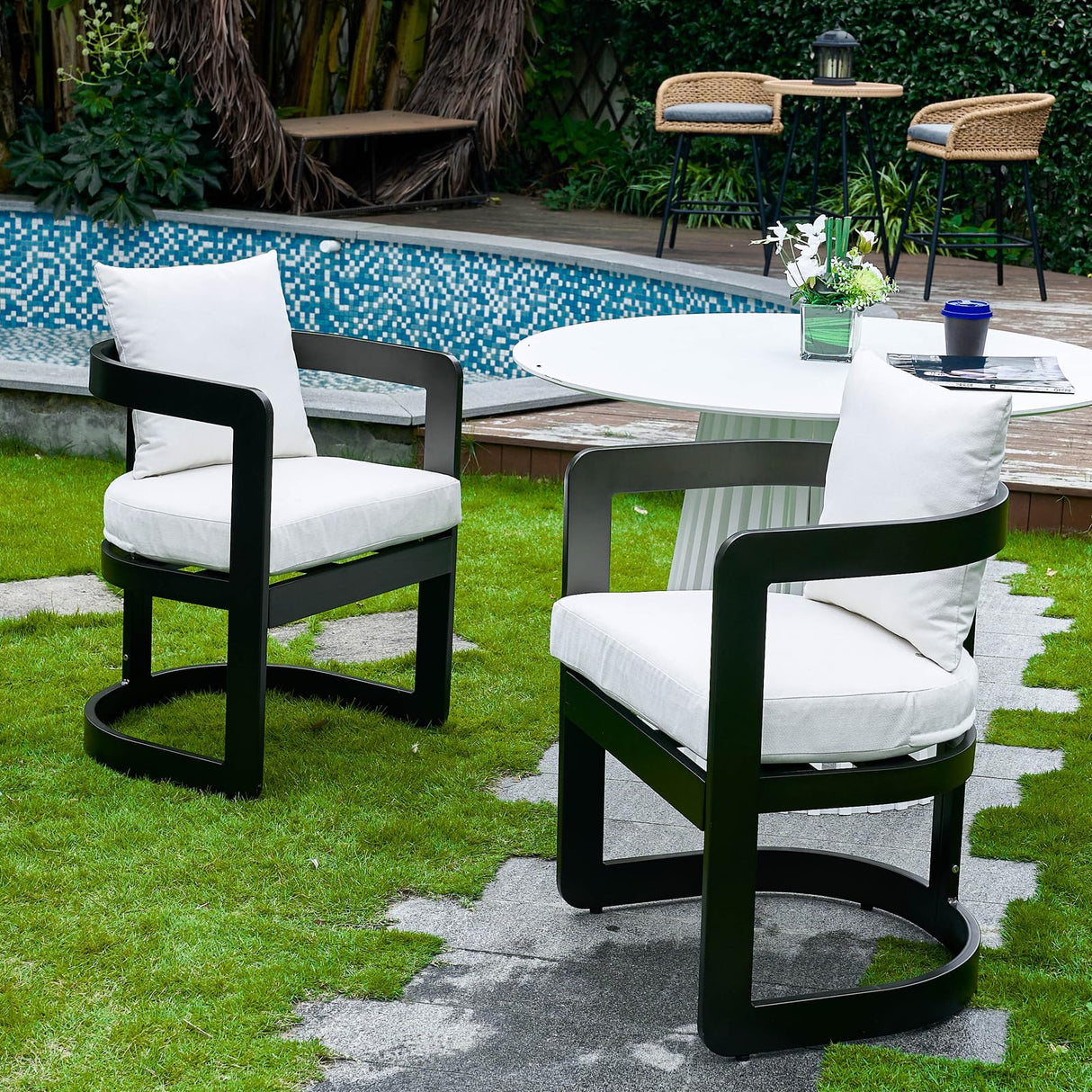 Patio Dining Chairs Set of 2, Modern Outdoor Dining Chairs with Cushions & Backrest